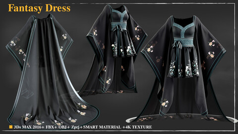 Fantasy Dress 002/ Marvelous Designer / 4k Textures/Smart material / OBJ-FBX