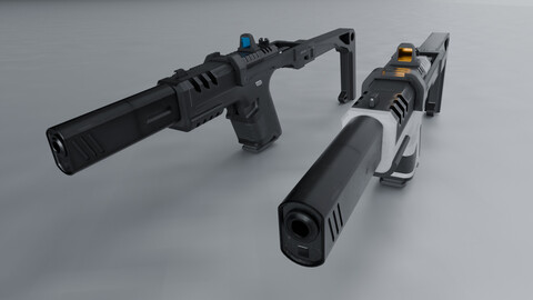 Cell-powered Sci-fi Pistol with stabilizer