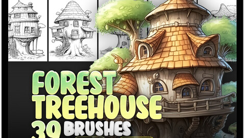 39 Forest Treehouse Procreate Brushes | Forest Treehouse Photoshop Brushes | Fairy House Procreate Brushes | Magic House Procreate Stamp Brushes | Fantasy House Photoshop Brushes | Cartoon Houses Brushes For Procreate and Photoshop