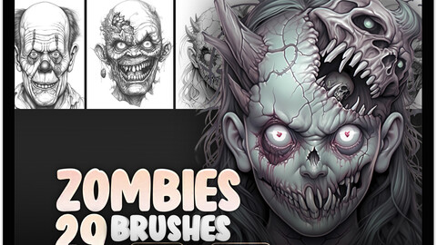 29 Zombies Procreate Brushes | Zombies Photoshop Brushes | Zombie Man Face Stamp Brushes | Zombie Woman Stamp Brushes for Procreate and Photoshop