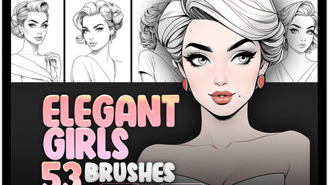 53 Elegant Classic Girls Procreate Brushes | Elegant Classic Girls Photoshop Brushes | Retro Girl Face Procreate Brushes | Vintage Fashion Women Photoshop Brushes | Retro Woman Brushes for Photoshop and Procreate | Old-Fashioned Procreate Brushes