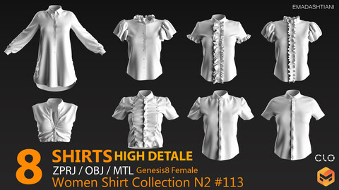 Women Shirt Collection N2 #113 _ MarvelousDesigner/CLO Project Files+obj+mtl _ Genesis8Female