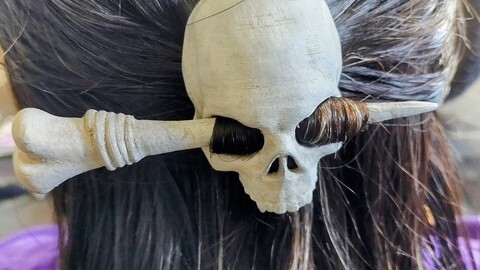 Skull and bone hair barrette 3D print model