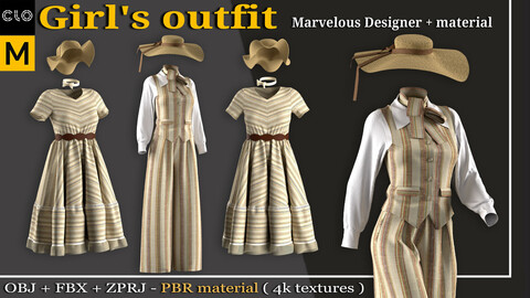 Girl's Outfit- Marvelous Designer/Clo3d + PBR Materials (4K Textures) + OBJ + FBX