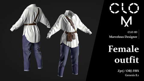 Female outfit / Marvelous Designer/Clo3D project file + OBJ, FBX