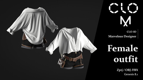 Female outfit / Marvelous Designer/Clo3D project file + OBJ, FBX