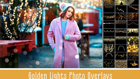 100 Golden Lights Photo Overlays