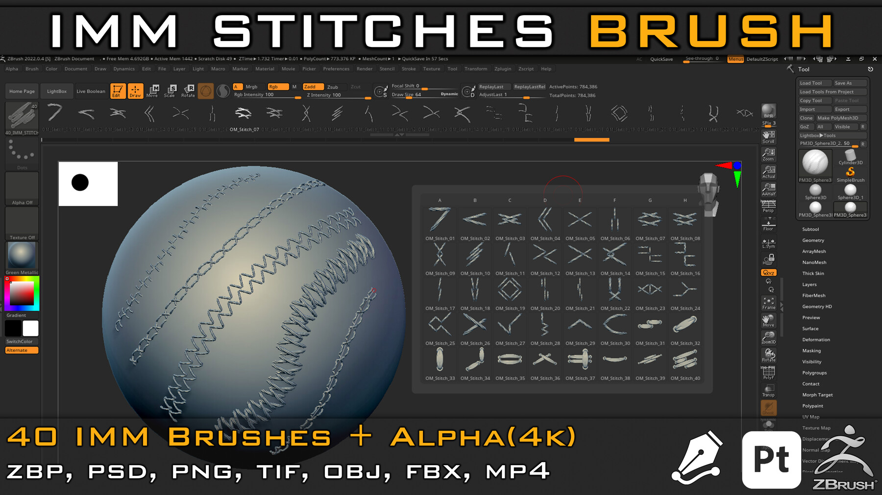 ArtStation - 40 IMM Stitches, Sewing Brush for Zbrush and Substance ...