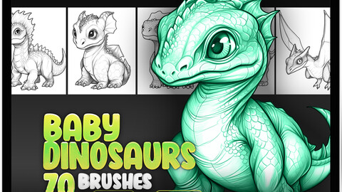 70 Procreate Baby Dinosaurs Stamps Brushes | Procreate Cute Dinosaurs Stamps | Procreate Dino Stamp Brushes | Photoshop Baby Dinosaur Stamp Brushes | Procreate Tyrannosaurus Rex Stamp | Photoshop Dino Brushes