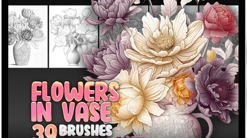 39 Flowers in vase Procreate Stamp Brushes | Flowers in vase Photoshop Stamp Brushes | Floral Brushes Procreate | Blooming Procreate Stamp Brushes | Blossom Brushes for Procreate and Photoshop | Floral Photoshop Brushes