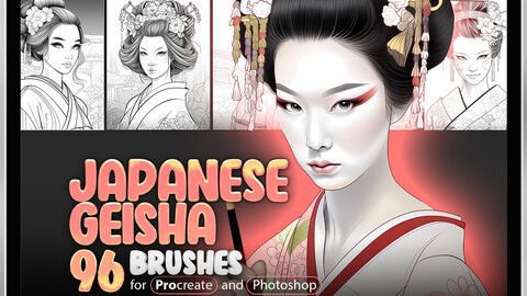 96 Traditional Japanese Geisha Procreate Brushes | Traditional Japanese Geisha Photoshop Brushes | Japan Girls Procreate Stamp Brushes | Japan People Procreate and Photoshop Brushes | Japan Person Procreate and Photoshop Brushes