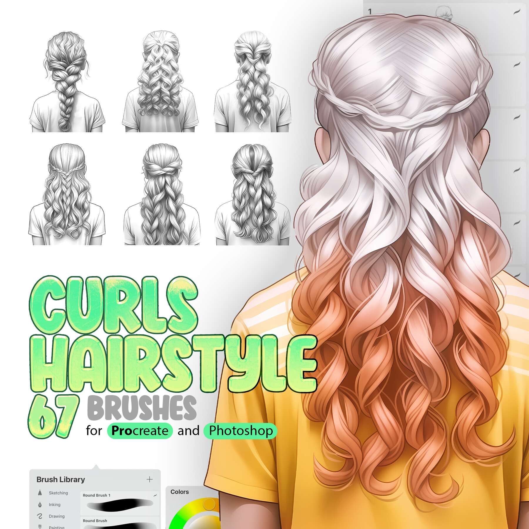 ArtStation - 67 Curls Hairstyle Procreate Brushes | Curls Hairstyle ...