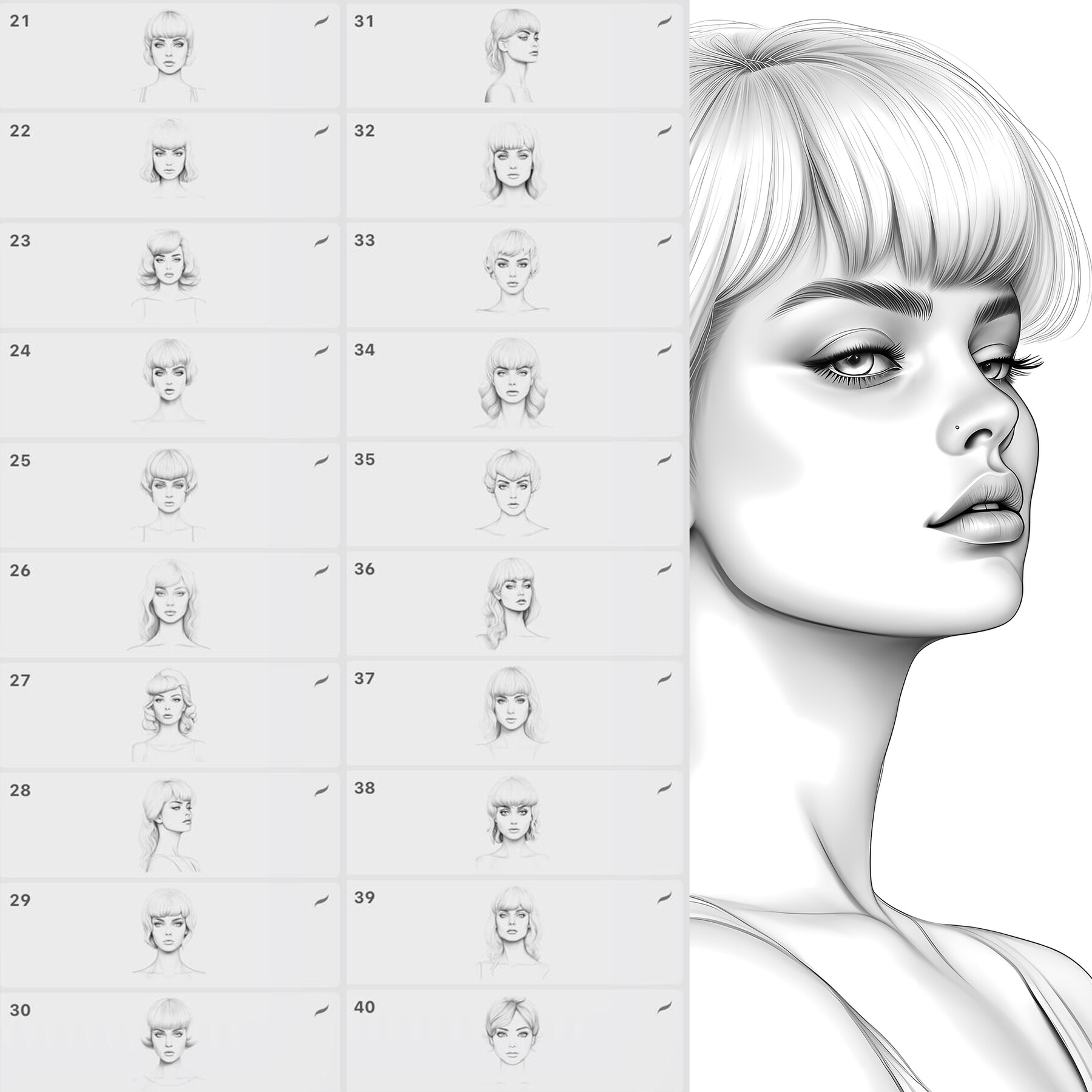 ArtStation - 50 Bangs Hairstyle Procreate Brushes | Bangs Hairstyle ...