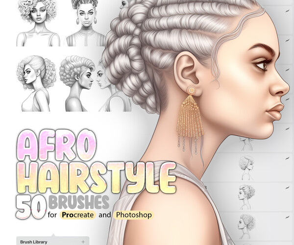 ArtStation - 50 Afro Hairstyle Procreate Brushes | Afro Hairstyle ...