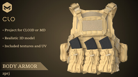 Body armor - Marvelous Designer / CLO3D Project / bulletproof vest / tactical outfit / military / gear / bag / pouches