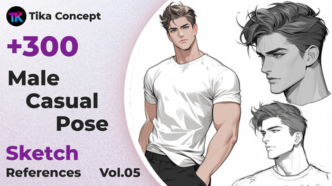 +300 Male Casual Pose Sketch Reference(4k) | Vol_05