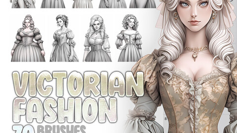 70 Victorian Fashion Style Procreate Brushes | Victorian Clothes Style Photoshop Brushes | Victorian Women Stamps Brushes for Procreate | Victorian Woman Clothing Procreate Stamp Brushes | Victorian Fashion Photoshop Brushes