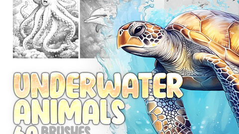 60 Underwater Animals Procreate Brushes | Underwater Animals Photoshop Brushes | Sea Animals Stamp Brushes for Procreate | Ocean Animals Brushes for Procreate and Photoshop | Sea Life Procreate Photoshop | Sea World Procreate Photoshop Brushes