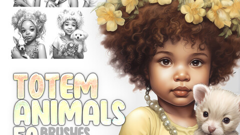 50 Totem Animals Procreate Brushes | Totem Animals Photoshop Brushes | Little Girls with Animals Procreate Brushes | Little Boys with Animals Procreate Stamp Brushes | Children with Animals Procreate | Kids Animals Procreate Stamp Brushes