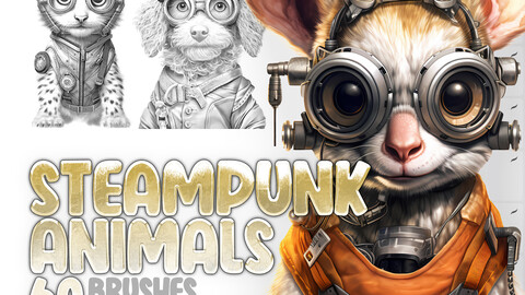 60 Steampunk Animals Procreate Brushes | Steampunk Animals Photoshop Brushes | Steam Punk Characters Stamp Brush for Procreate | Cute Animals Photoshop Brushes | Fashion Animals Procreate Stamp Brushes