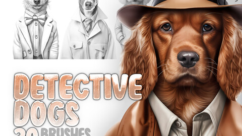 30 Detective Dogs Procreate Brushes | Detective Dogs Photoshop Brushes | Fantasy Fashion Dogs Stamp Brushes for Procreate | Animals Brushes Photoshop | Pets Stamp Brushes Photoshop and Procreate