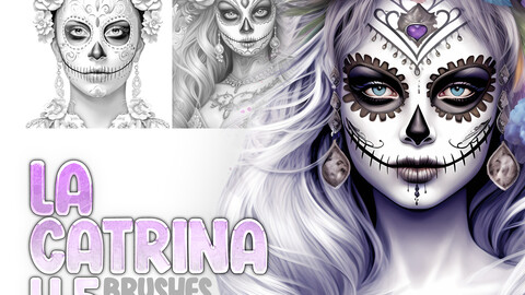 45 La Catrina Procreate Stamp Brushes | La Catrina Photoshop Brushes | Day of the Dead Procreate Stamp Brushes | Mexican Skull Procreate Brushes