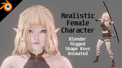 Elf Archer - Realistic Female Character - Blender Cycles Eevee - 69 animations