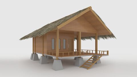 3D Model Cabin 1 Thatch Roof