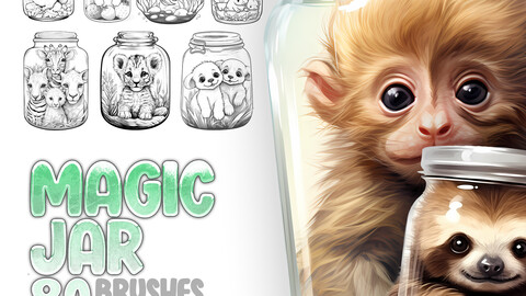 80 Cute Animals in Magic Jar Stamp Brushes for Procreate | Cute Animals in Jar Photoshop Brushes | Animals Photoshop Brushes | Jar Procreate Stamps Brushes | Kawaii Animals Procreate Stamps | Forest Animals Stamps Brushes Photoshop