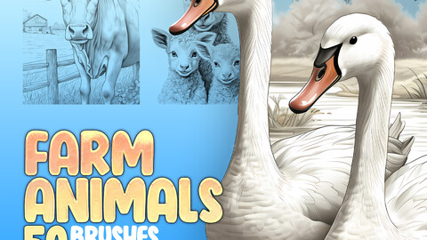 50 Farm Animals Stamp Brushes for Procreate | Farm Animals Photoshop Brushes | Procreate Cow Brushes | Procreate Horse Brushes | Procreate Chicken Brushes | Procreate Duck Brushes | Procreate Goat Brushes | Sheep Procreate Brushes | Llama Brushes