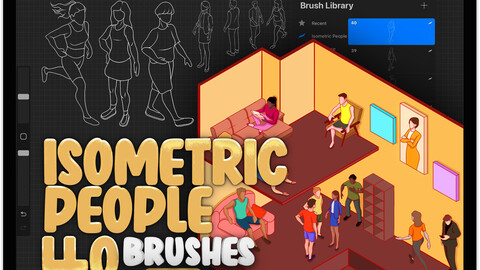 40 Isometric People Brushes for Procreate | Room Isometric Brushes for Procreate | Isometric 3D Interior Procreate Stamps Brushes | Woman Procreate Stamps Brushes | Man Procreate Stamps Brushes