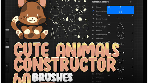 60 Cute Animals Constructor Brushes for Procreate | Cute Animals Maker Brushes for Procreate | Cute Kawaii Builder Brushes for Procreate | Cute Animals Body Parts Procreate Stamp Brushes | Kawaii Animals Constructor Procreate Brushes