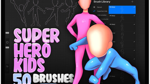 50 Superhero Kids Brushes for Procreate | Superhero Girls Brushes for Procreate | Superhero Boys Boys for Procreate | Super Hero Poses Stamp Brushes | Superhero Characters Procreate Stamp Brushes