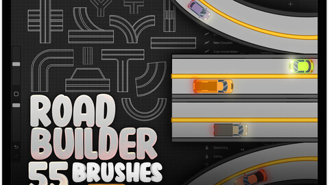 55 Road Brushes for Procreate | Road Constructor for Procreate | Road Builder for Procreate | Road Maker Stamp Brushes for Procreate