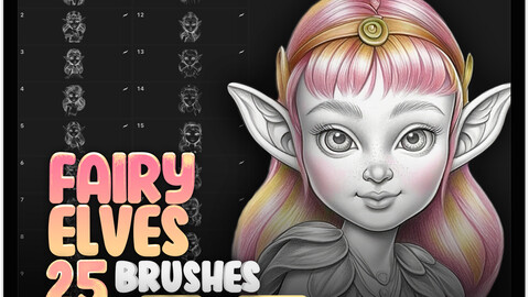 25 Fairy Elves Brushes for Procreate | Fairy Elves Brushes Photoshop | Cute Elves with Flowers Procreate Coloring | Beautiful Fantasy Girls Procreate Stamp Brushes | Fairy Elf Photoshop and Procreate Brushes