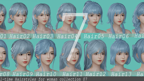 12 Real-time  Hairstyles for woman collection 07 hair stylized anime viking head man male blonde brunette beautiful wig character hairstyle haircut human real time ingame lowpoly