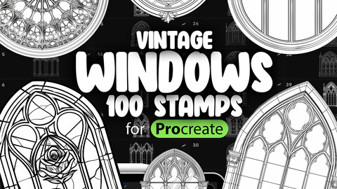 100 Procreate Vintage Windows Stamps | Procreate Gothic Windows Stamps | Procreate Retro Windows Stamps | Procreate Windows Stamps | Procreate Architecture Stamp Brushes | Procreate Exterior Stamp Brushes