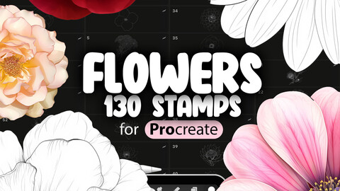 130 Procreate Flowers Stamp Brushes | Procreate Wildflowers Stamps | Procreate Floral Stamps | Procreate Flowers Reference | Procreate Roses Stamp Brushes | Procreate Flowers Coloring Pages | Procreate Chamomile Stamp Brushes