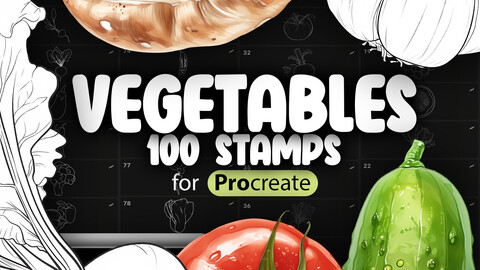 100 Procreate Vegetables Stamp Brushes | Procreate Food Stamps | Cucumber Procreate Brushes |  Eggplant Procreate Brushes | Mushrooms Procreate Brushes | Garlic Procreate Brushes | Onion Procreate Brushes | Pumpkin Carrot Pepper Procreate Stamp Brushes