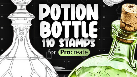 110 Procreate Potion Bottles Stamp Brushes | Procreate Magic Stamps Brushes | Procreate Potion Vials Stamps Brushes | Procreate Elixir Flasks Stamps Brushes | Procreate Cartoob Brushes