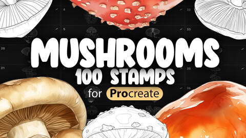 100 Procreate Mushrooms Stamp Brushes | Procreate Fly Agaric Stamps Brushes | Procreate Magic Mushroom Stamps Brushes | Procreate Forest Mushrooms Brushes | Food Procreate Stamp Brushes Bundles