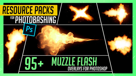 PHOTOBASH 95+ Muzzle Flash Overlay Effects Resource Pack Photos for Photobashing in Photoshop