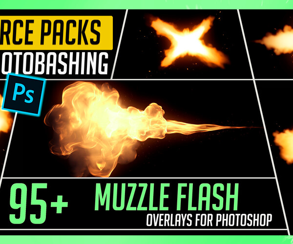 ArtStation - PHOTOBASH 95+ Muzzle Flash Overlay Effects Resource Pack ...