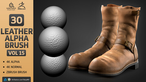 30 Seamless Leather Alpha/Brush with TILABLE 4K Alpha & 4K Normal Map - Fabric & Cloth VOL 15