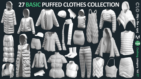 27 BASIC PUFFED CLOTHES COLLECTION: ZPRJ + OBJ + FBX / Marvelous + Clo3d