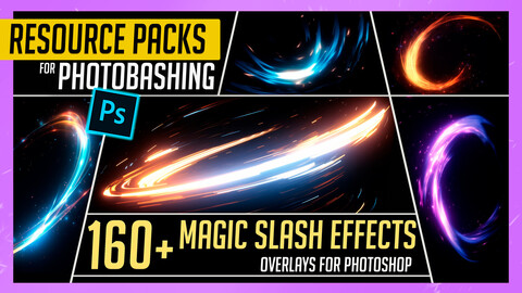 PHOTOBASH 160+ Magic Slash spell Overlay Effects Resource Pack Photos for Photobashing in Photoshop