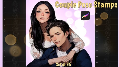 Couple pose stamp (set of 35) brushes for procreate. Portrait brushes.Template for digital art.