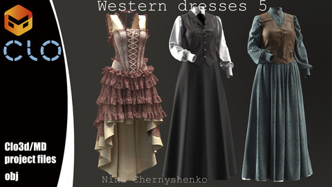 Western dresses 5. Marvelous Designer/Clo3d project + OBJ.