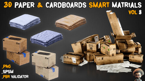 30 Papers & Cardboard Smart Materials + BPR Textures - Vol 8