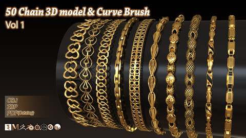 50 Chain 3D Model and Curve brush Vol 1